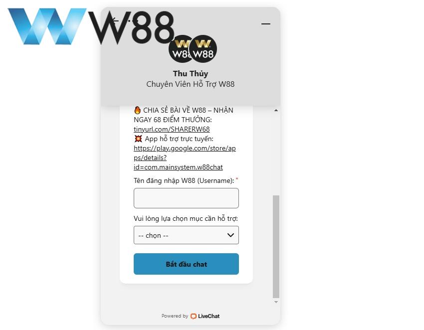 Cách liên hệ W88 qua kênh chat trực tuyến