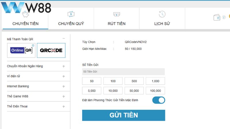 Nạp tiền vào W88 nhanh chóng và an toàn