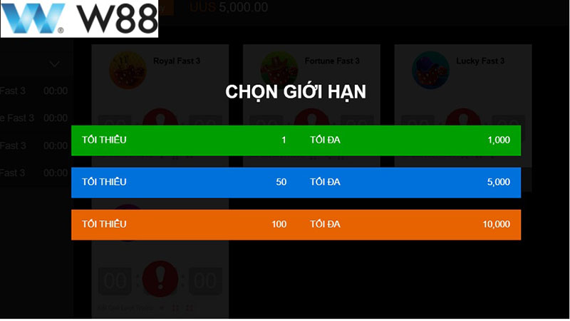 Các bước tham gia game Fast 3 W88